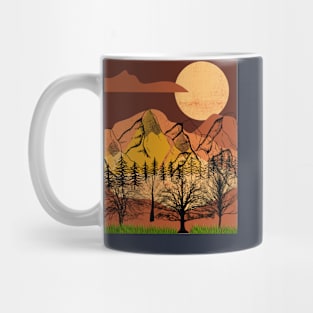 Organic Textured Collage of Trees, Mountains and Moon Mug